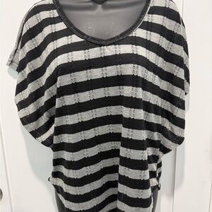 Self Esteem Black and Gray Striped Short Sleeve Knit Top